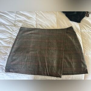 Old Navy Brown and Gray Plaid Faux Wrap Skirt